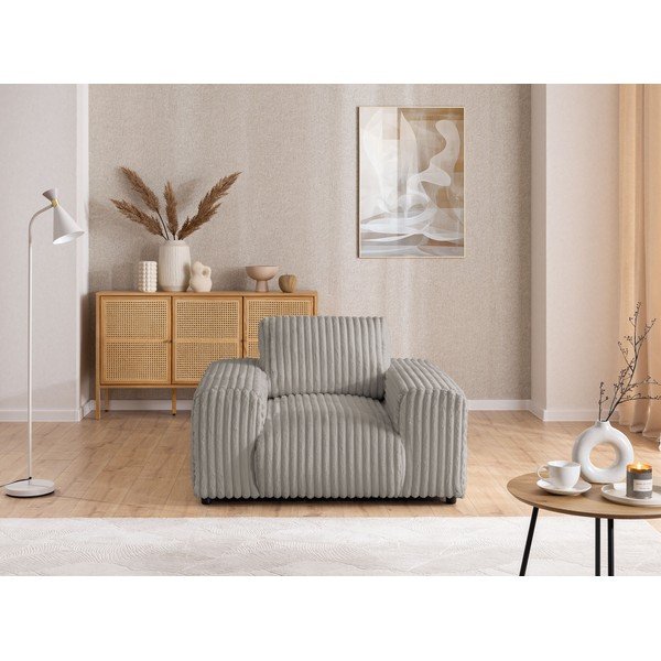 Gaiši pelēks velveta atpūtas krēsls Justin – Ropez-image-1