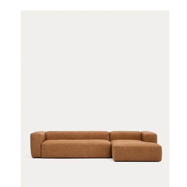 Brūns ādas stūra dīvāns (ar labo stūri/ar zvilni) Blok – Kave Home