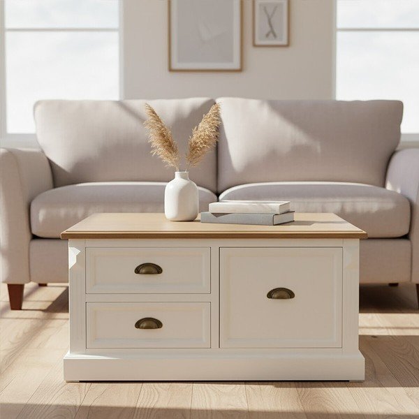 Balts žurnālgaldiņš ar egles koka imitāciju 90x90 cm Hardwick – Premier Housewares-image-1