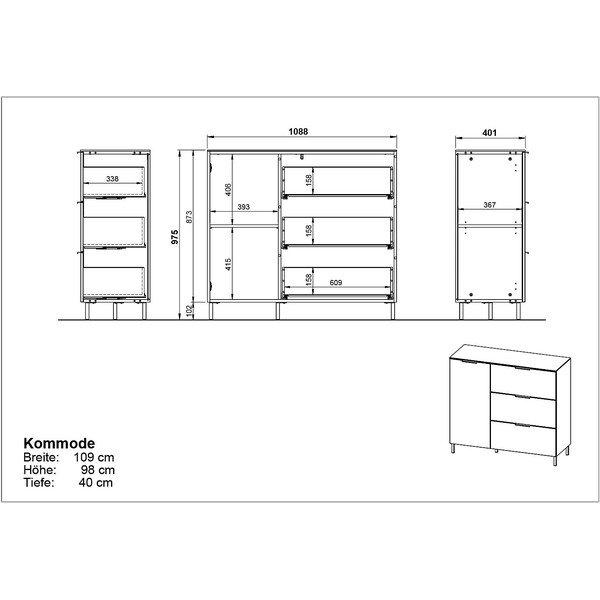 Gaiši pelēka zema kumode ar valrieksta koka imitāciju 109x98 cm California – Germania-image-3