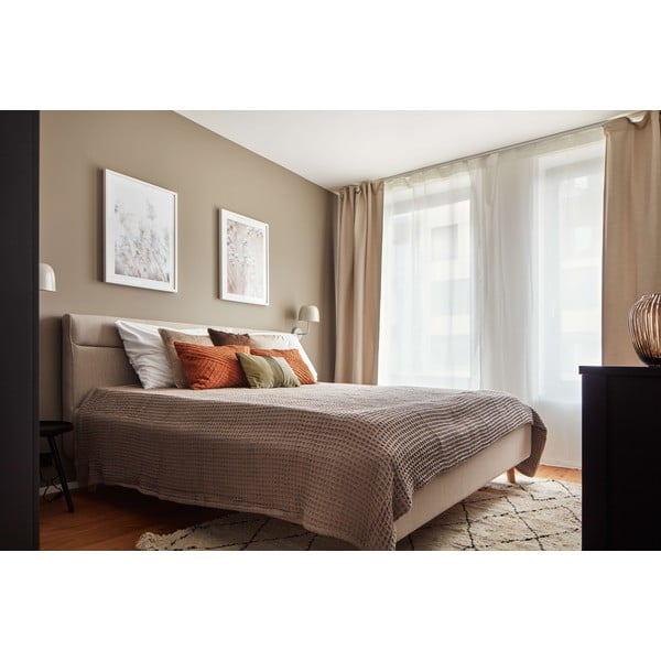 Bēša polsterēta divvietīga gulta ar veļas kasti ar redelēm 180x200 cm Lotte – Meise Möbel-image-2