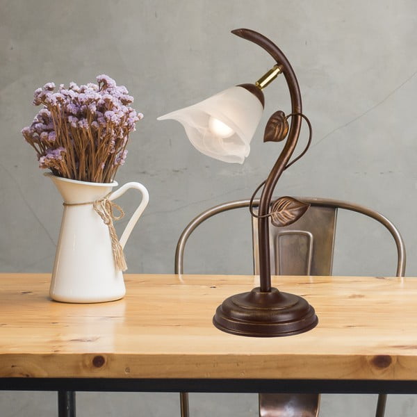 Tumši brūna galda lampa ar stikla abažūru (augstums 40 cm) Bluszcz – LAMKUR-image-1