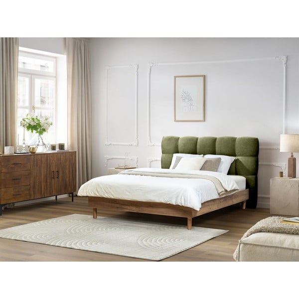 Zaļa polsterēta divvietīga gulta ar redelēm 160x200 cm Kumo – Bobochic Paris-image-1