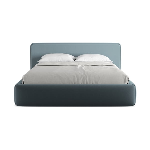 Zila polsterēta divvietīga gulta ar veļas kasti un redelēm 160x200 cm Kiana – Makamii-image-4