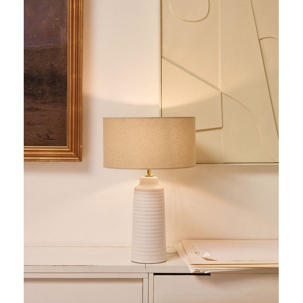 Balta galda lampa ar tekstila abažūru (augstums 58 cm) Mijal – Kave Home-image-1