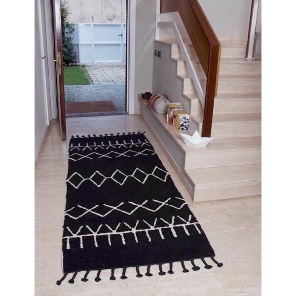 Melns mazgājams/ar rokām darināts celiņa paklājs no kokvilnas maisījuma 80x230 cm Bereber Black – Lorena Canals-image-3
