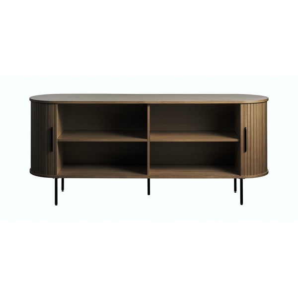 Brūna kumode ar ozolkoka imitāciju un bīdāmām durvīm 180x76x45 cm Nola – Unique Furniture-image-2