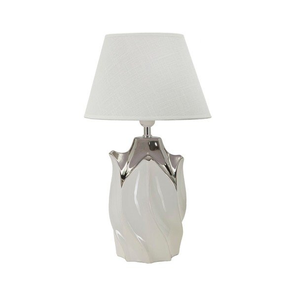 Balta/sudraba krāsas keramikas galda lampa ar auduma abažūru (augstums 51 cm) Shiney – Mauro Ferretti