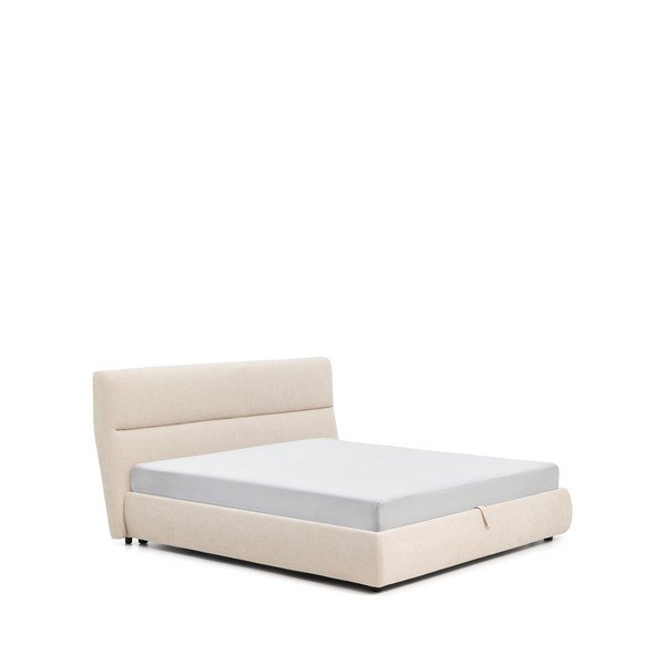 Bēša polsterēta divvietīga gulta no šenila ar veļas kasti ar redelēm 180x200 cm Dafra – Kave Home