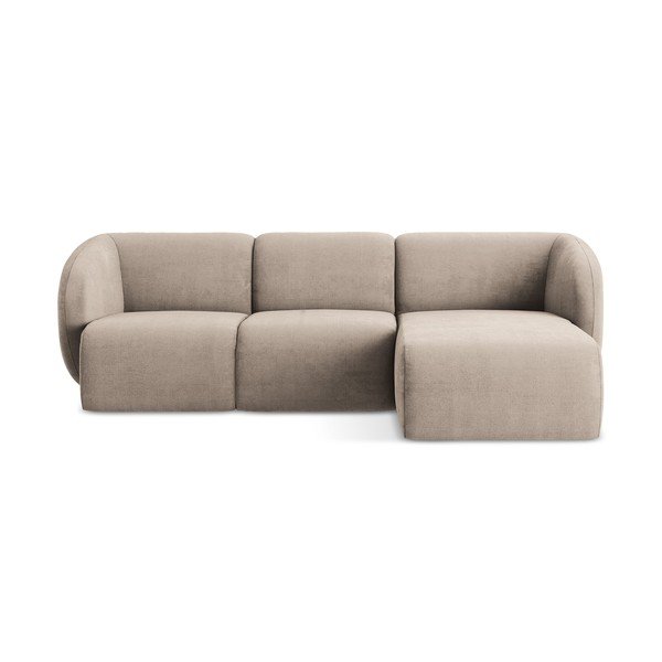 Gaiši brūns stūra dīvāns no šenila auduma (ar labo stūri/ar zvilni) Lani – Makamii