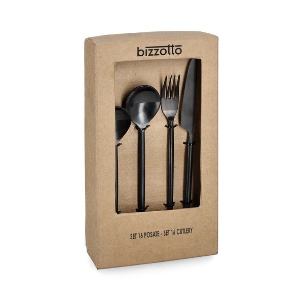 Melns nerūsējošā tērauda galda piederumi (16 gab.) 4 personām Bronte – Bizzotto-image-1