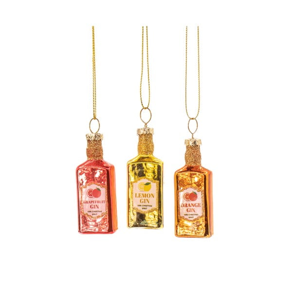 Stikla ar rokām izgatavoti Ziemassvētku eglītes rotājumi (3 gab.) ø 3 cm Gin Bottle – Sass & Belle
