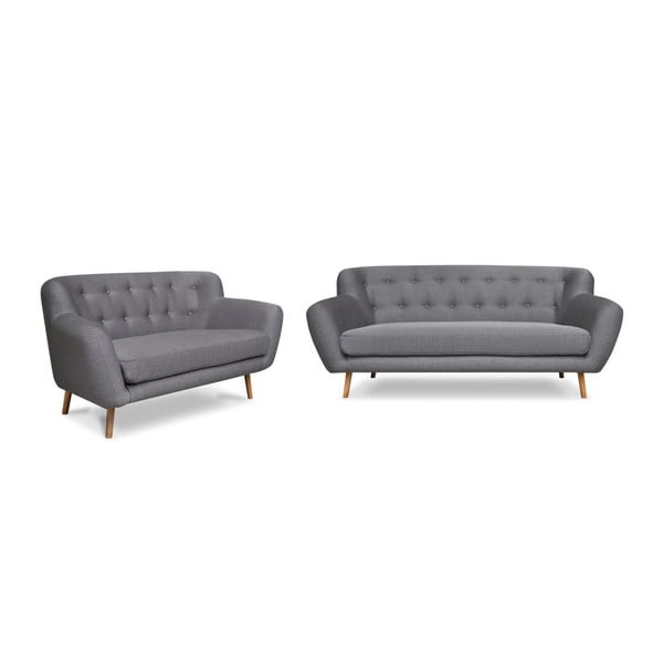 2 pelēku divvietīgu un trīsvietīgu dīvānu komplekts Cosmopolitan design London