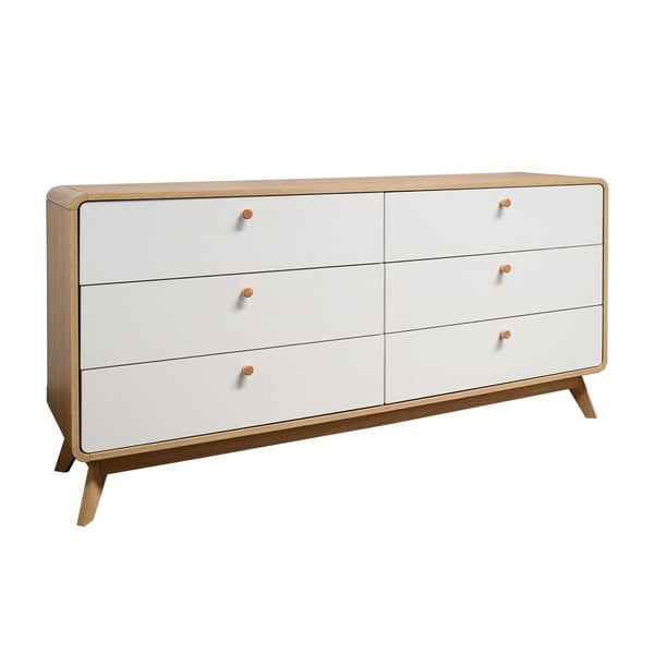 Balta/dabīga toņa zema kumode ar ozolkoka imitāciju 150x74 cm Caitlin – Støraa-image-2