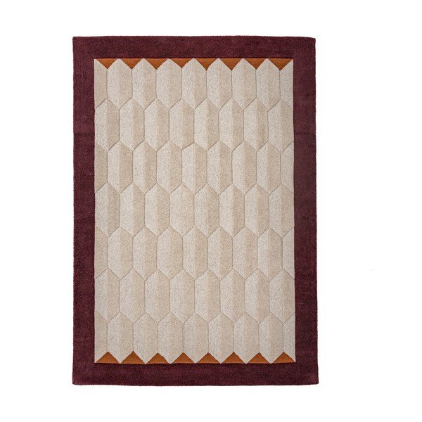 Bordo/dabīga toņa ar rokām darināts vilnas paklājs 200x290 cm Apex Border Wool – Flair Rugs