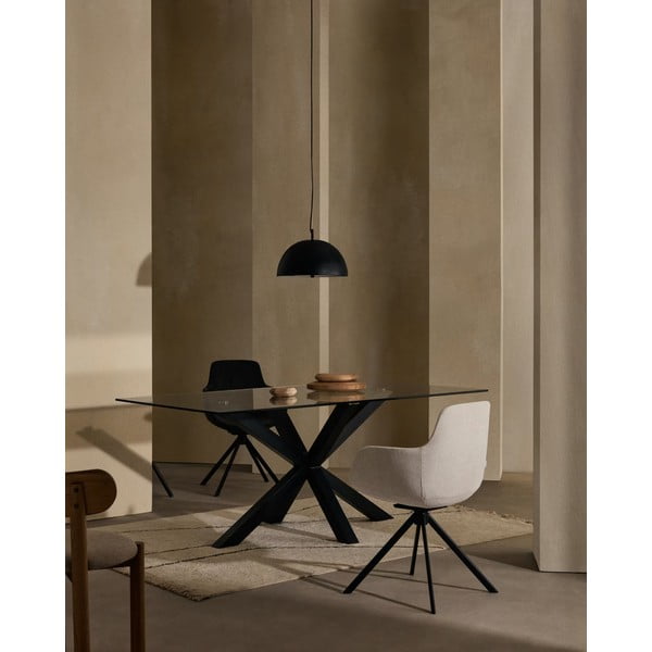 Ēdamgalds ar stikla virsmu un melnu pamatni Kave Home, 160 x 90 cm-image-1