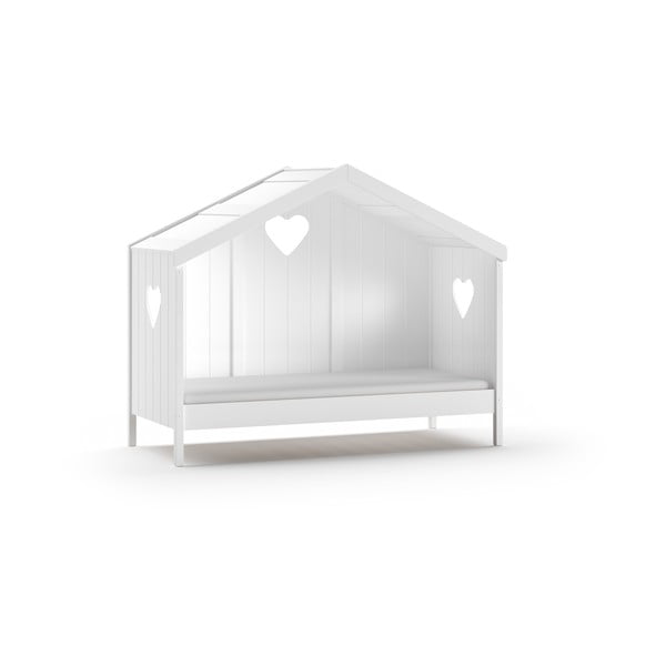 Balta priedes masīvkoka bērnu gulta mājas formā 90x200 cm AMORI – Vipack