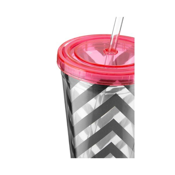 Svītraina glāze ar rozā vāciņu Premier Housewares Chevron, 450 ml-image-2