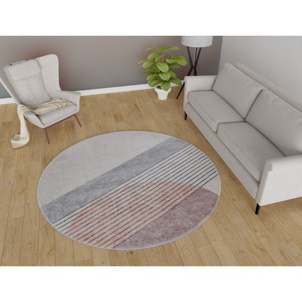 Gaiši rozā/gaiši pelēks mazgājams apaļš paklājs ø 80 cm Yuvarlak – Vitaus-image-1