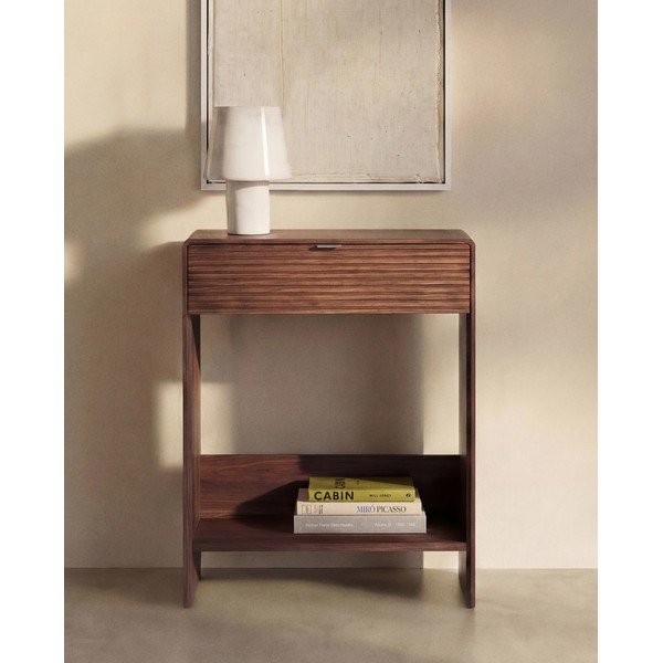 Tumša dabīga toņa kumode ar riekstkoka imitāciju 60x81x37 cm Norlen – Kave Home-image-1