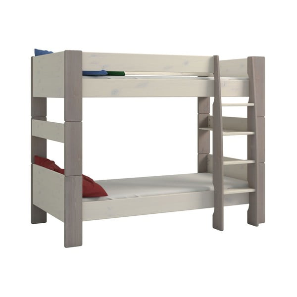 Krēmkrāsas un baltā krāsā lakota priedes divstāvu gulta ar pelēkām kājām Steens For Kids, augstums 164 cm
