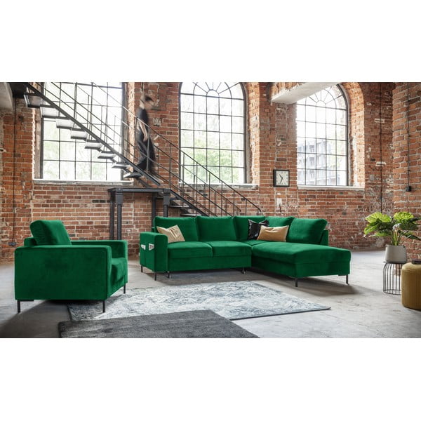 Tumši zaļš samta salokāms stūra dīvāns (ar labo stūri) Lofty Lilly – Miuform-image-1