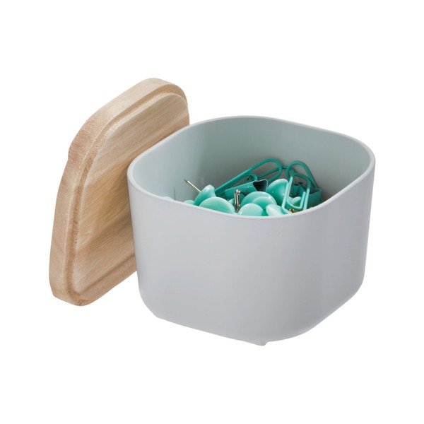 Pelēka uzglabāšanas kaste ar vāku no paulovnijas koka iDesign Eco, 9 x 9 cm-image-2