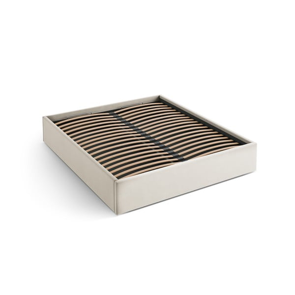 Bēša polsterēta divvietīga gulta ar veļas kasti/bez galvgaļa ar redelēm 140x200 cm Susan – Micadoni 