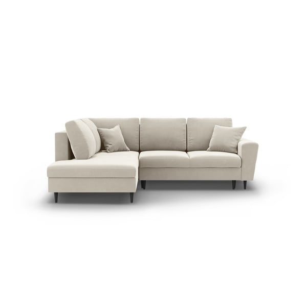 Bēšs samta salokāms stūra dīvāns ar uzglabāšanas vietu (ar kreiso stūri/L veida) Kyoto – Cosmopolitan Design