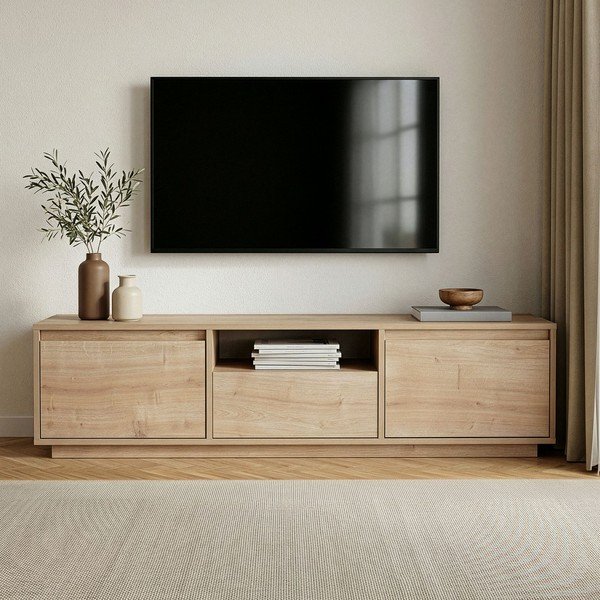 Dabīga toņa TV galdiņš ar ozolkoka imitāciju 160x42x30 cm Sentinel – Kalune Design-image-2