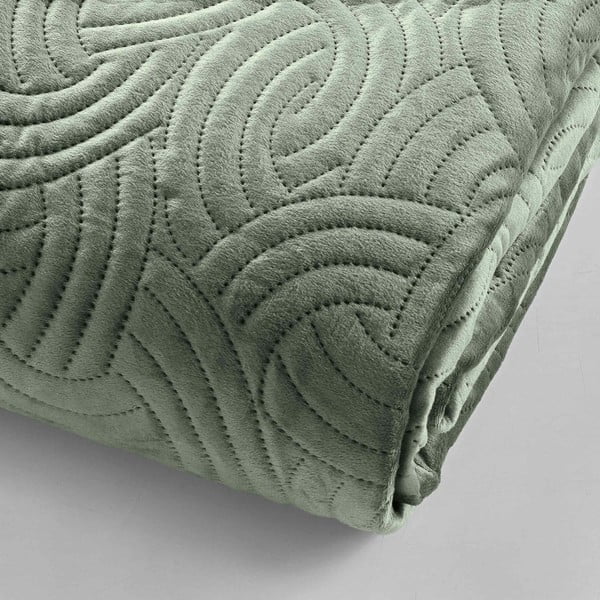 Zaļš samta gultas pārklāja un spilvendrānas komplekts 240x260 cm Solange – douceur d'intérieur-image-2