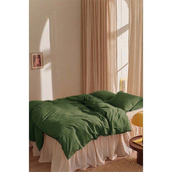 Zaļa vienguļamā gultas veļa no lina maisījuma 150x200 cm Elly – Ellos Home-image-1