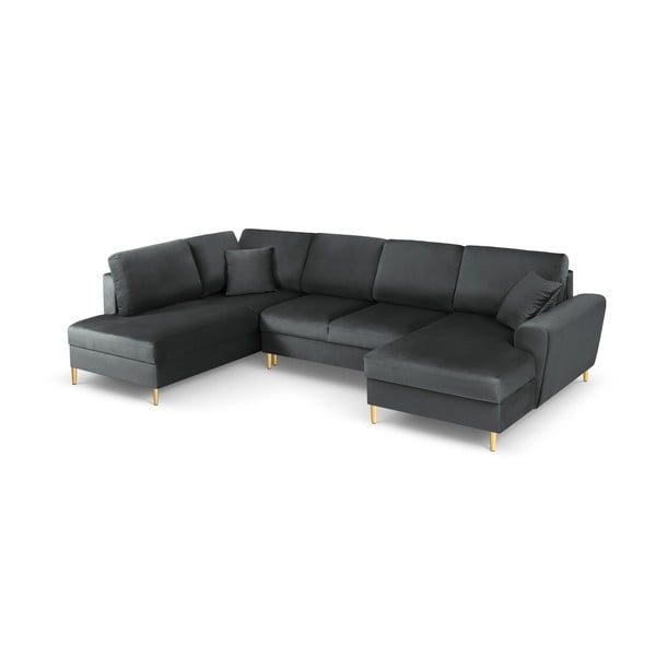 Tumši pelēks samta salokāms stūra dīvāns ar uzglabāšanas vietu (ar kreiso stūri/U veida) Kyoto – Cosmopolitan Design-image-1