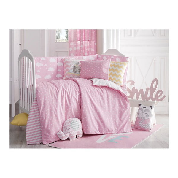 Rozā kokvilnas bērnu gultasveļa ar palagu vienvietīgai gultai Mike & Co. NEW YORK Carino, 100 x 150 cm