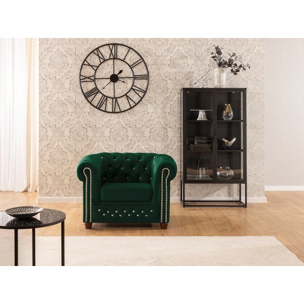 Zaļš samta Chesterfield atpūtas krēsls York Blik – Ropez-image-1