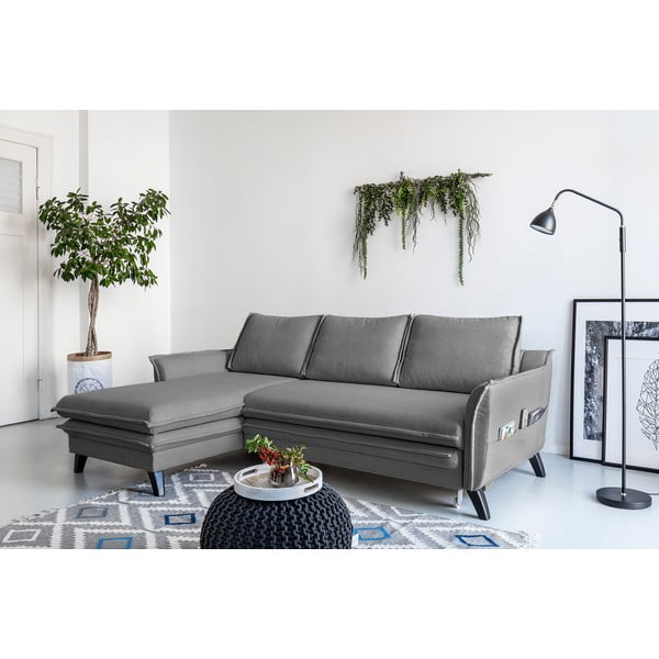 Tumši pelēks izlaižams stūra dīvāns Miuform Charming Charlie, kreisais stūris-image-3