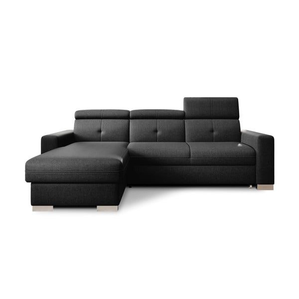 Melns salokāms/ar uzglabāšanas vietu stūra dīvāns (ar kreiso stūri/ar zvilni) Fresia – ELTAP