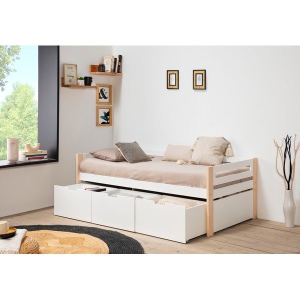 Balta gulta ar 3 atvilktnēm 90 x 190 cm Keisly – Marckeric-image-1