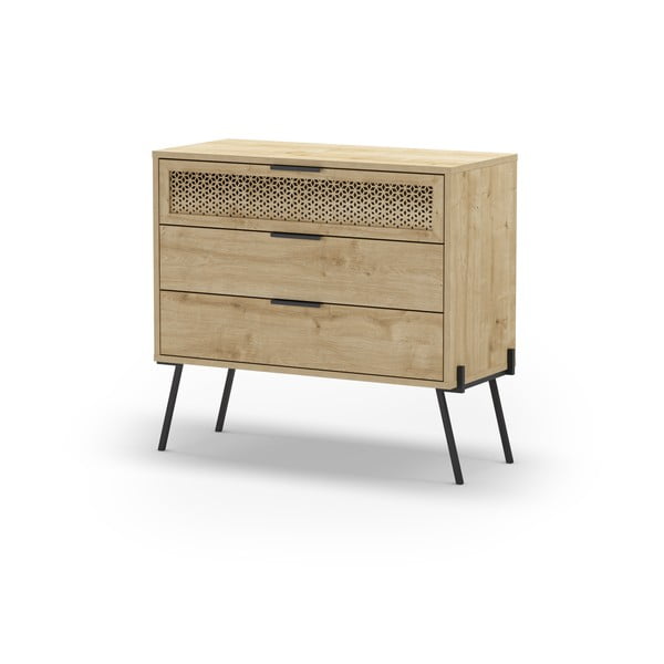 Dabīga toņa zema kumode ar ozolkoka imitāciju 90x83 cm Ecrin – Marckeric-image-2