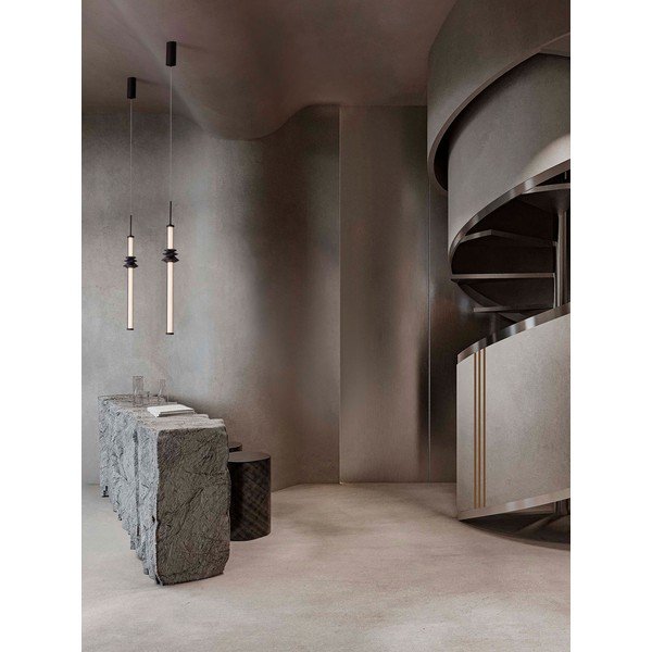 Matēti melna keramikas LED piekaramā lampa ar regulējamu spilgtumu ar akrila stikla abažūru ø 8 cm Stalactite – Nova Luce-image-1