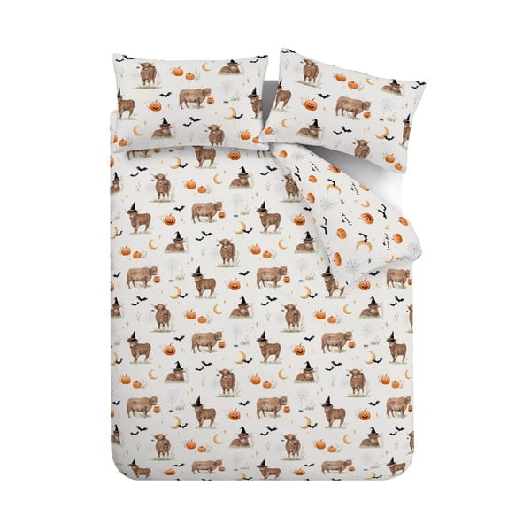 Pelēkbēša divguļamā gultas veļa 230x220 cm Halloween Highland Cow – Catherine Lansfield