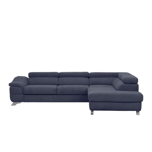 Tumši zils Windsor & Co Sofas Gamma stūra dīvāns ar samta polsterējumu, labais stūris