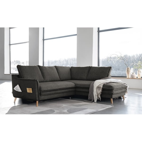 Tumši pelēks salokāms stūra dīvāns (ar labo stūri) Charming Charlie – Miuform-image-3