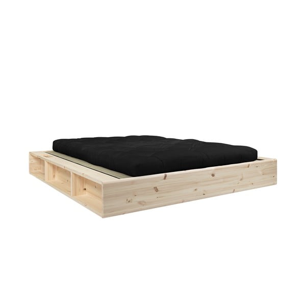 Masīvkoka divguļamā gulta ar melnu dubulto lateksa futonu un tatami Karup Design Ziggy, 160 x 200 cm