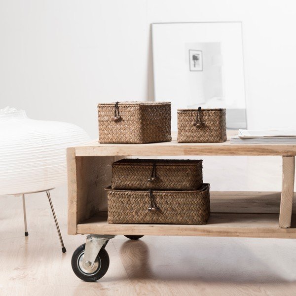 2 tumši brūnu uzglabāšanas grozu komplekts no niedrēm Compactor Lidwhite-image-1