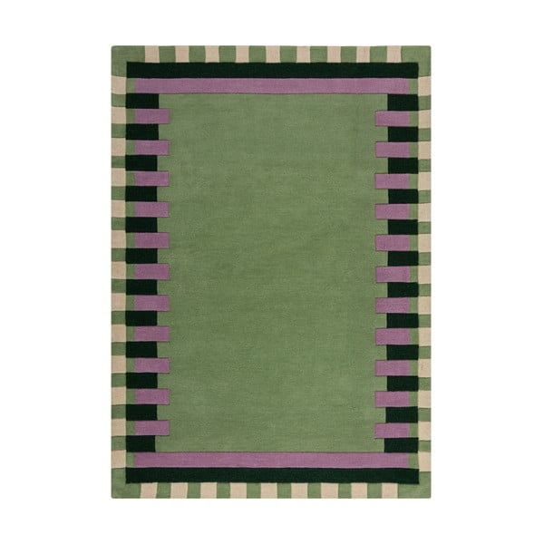 Zaļš/violets ar rokām darināts vilnas paklājs 160x230 cm Kai Wool Border – Flair Rugs