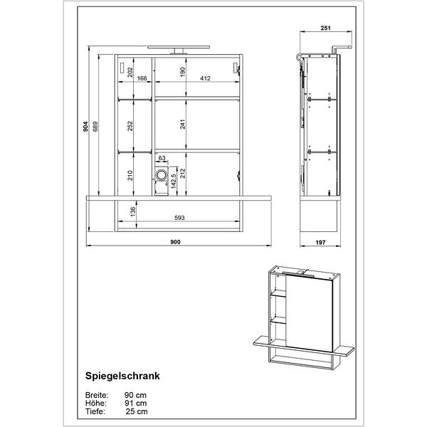 Tumši pelēks piekaramais vannas istabas skapītis ar spoguli un ozolkoka imitāciju 90x91 cm Avellino – Germania-image-3