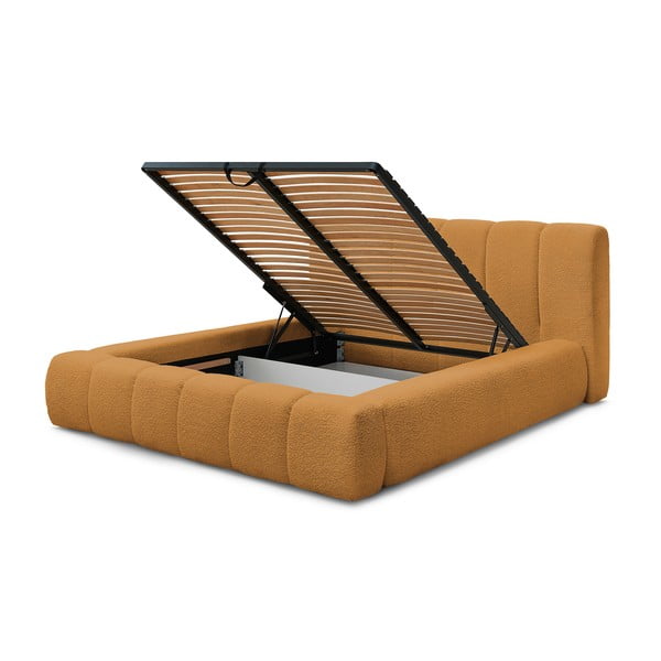 Sinepju dzeltena polsterēta divvietīga gulta ar veļas kasti un redelēm 160x200 cm Denali – Bobochic Paris-image-4