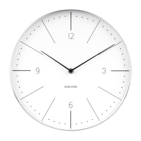 Balts sienas pulkstenis ar sudraba detaļām Karlsson Normann, ⌀ 28 cm