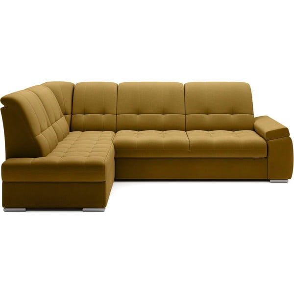Dzeltens samta salokāms/ar uzglabāšanas vietu stūra dīvāns (ar kreiso stūri/L veida) Sado – ELTAP